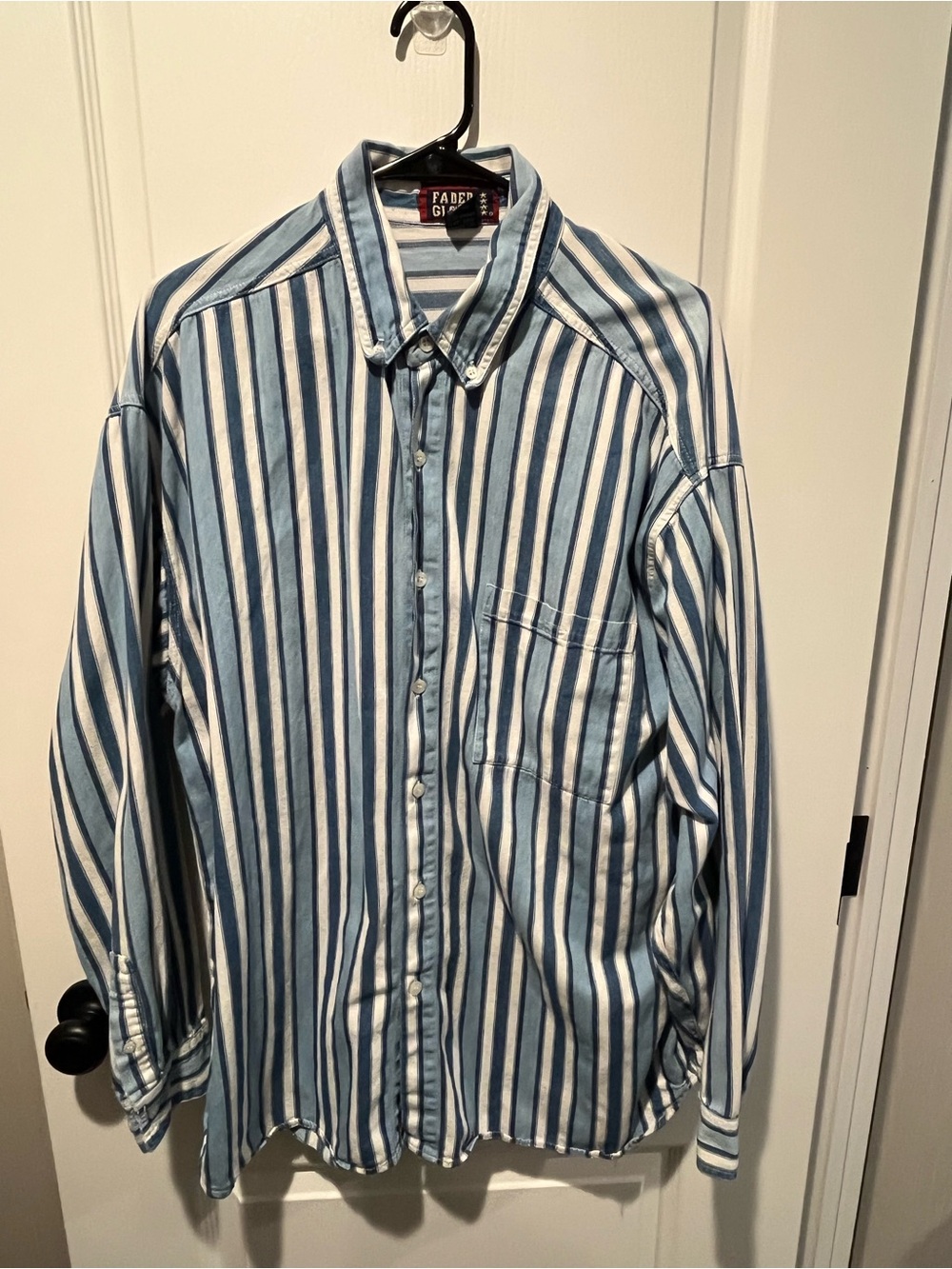 Faded Glory Blue & White Vertical Stripe Button-Down Shirt